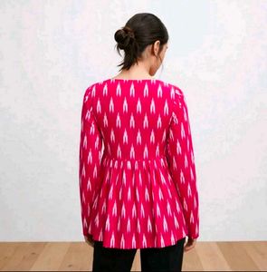 Vibrant Pink Ikat Print Peplum Top