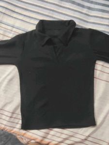 Black Collared Crop Top