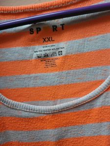 Title: XXL Neon Coral Grey Striped Racerback Tank