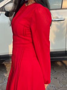 Elegant Red Pleated Maxi Dress