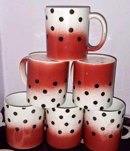 Set of 6 Red Polka Dot Mugs