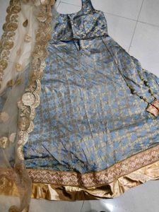 Elegant Blue Brocade Lehenga Set