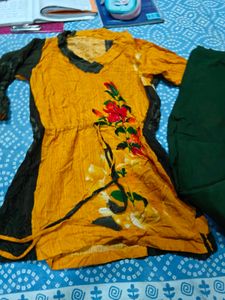 Yellow Kurta with Green Pants