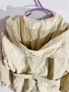 Beige Hooded Overcoat