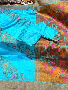 Beautiful Blue Silk Saree with Blouse