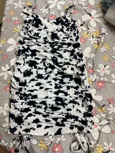 Ruched Cow Print Mini Dress