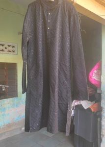Men's Black Lucknowi Chikankari Kurta Set