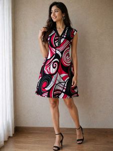 Vibrant Abstract Print V-Neck Dress