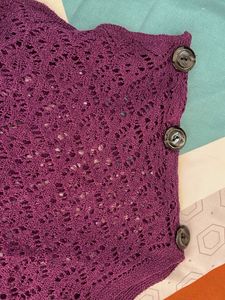 Purple Knit Top w/ Button Detail