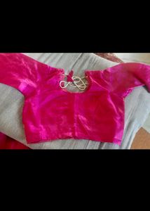 Pink, Blue Colour Saree With Pink Stitch Blouse