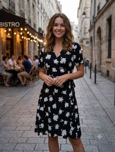 Black Floral Wrap Dress