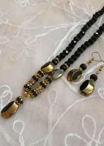 Elegant Black Beads &amp; Gold Jewelry Set combo