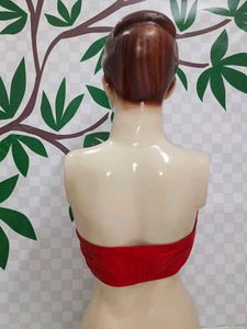 (700)Red Metallic Bandeau Top