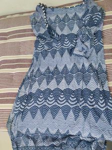 Blue Geometric Print long kurta