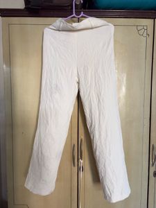 Cream High-Waisted Wide-Leg Pants