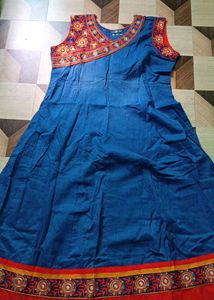 bust 42 Elegant Blue Embroidered Cotton Kurta