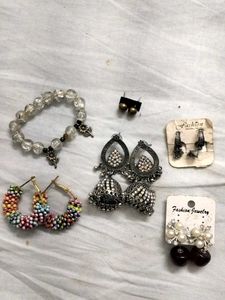Chic Beaded Bracelet 5 earring combo