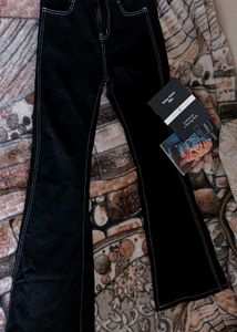 boot cut black twilight/grunge denim pants with wh