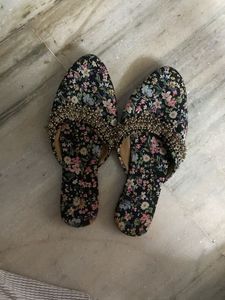 Floral Print Embellished Slip-on Sandals
