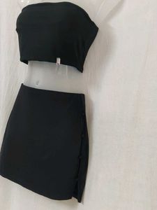 Chic Black Bandeau tube  Top &amp; Mini Skirt Set