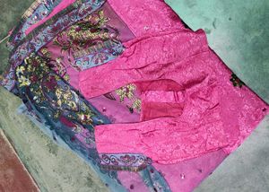 Elegant Pink  Embroidered Saree with blouse