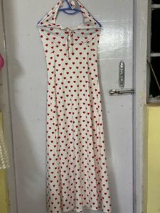 WHITE MAXI DRESS WITH RED HEARTS