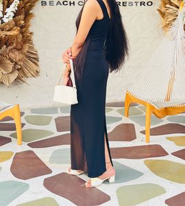 Black Ribbed Bodycon Midi Dress