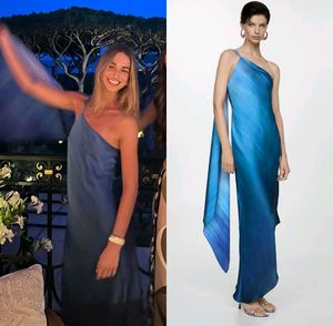 mango asymmetric trendy Blue One-Shoulder dress