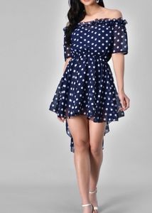 Stylish Navy Blue Polka Dot Dress – Like New