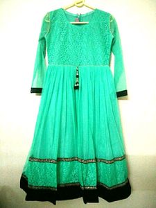 Pastel Green Anarkali With Velvet Jacket