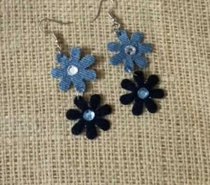 Floral Denim Dangle Earrings