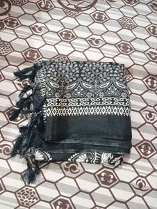 White Black Silk Kalamkari Duppata
