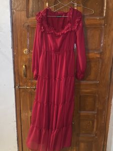 Flowy Red Ruffled Maxi Dress size M