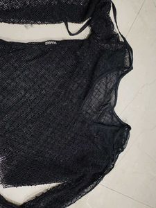 Black Mesh Long Sleeve Top