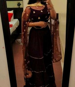 Burgundy Sharara Set