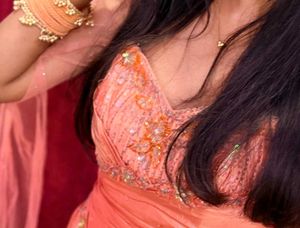 Designer Mari Lee Imported Peach Embellished Gown