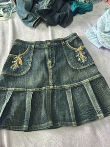 Denim Mini Skirt with Lace-Up Detail28-32
