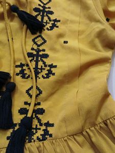 Mustard Yellow Embroidered Kurta