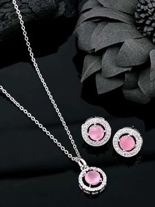 Elegant Pink Stone Necklace and Earrings Set