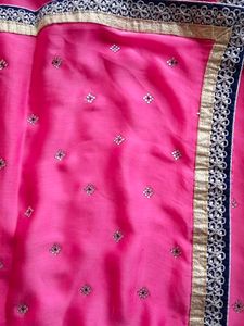 Beautiful Pink Saree with Blue Blouse
