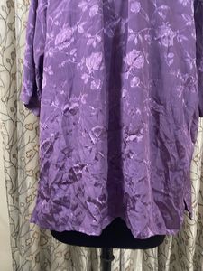 Purple Floral Satin Button-Up Top
