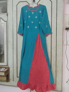 Teal & Pink Embroidered Anarkali Kurta