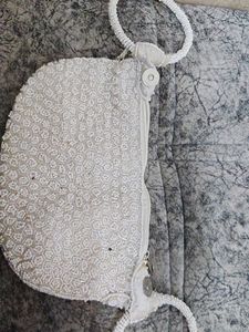 Elegant Beaded White Clutch Bag