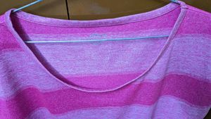 Stripped Top Crew Neck Pink And White