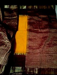 Mustard with Meroon kanjeevaram pure silk saree