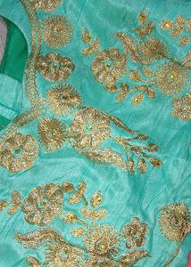 Elegant Teal &amp; Gold Embroidered Outfit