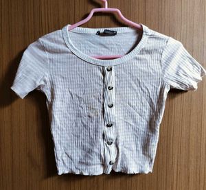 Ribbed Button-Up Crop Top