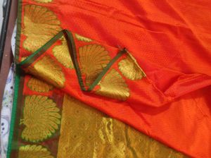 Vibrant Orange &amp; Gold Silk Saree