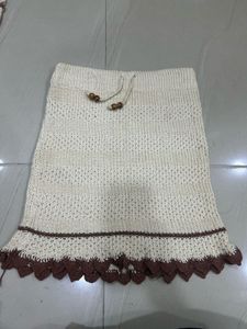 Cream &amp; Brown Top, Skirt &amp; Cap Crochet Set