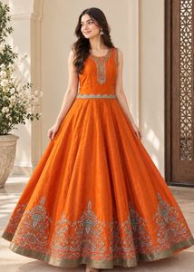 Vibrant Orange Embroidered Anarkali Gown